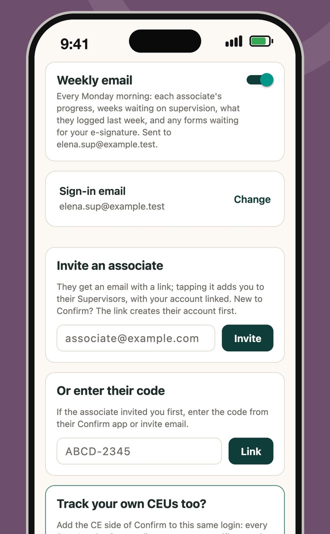 Inviting an associate in Confirm