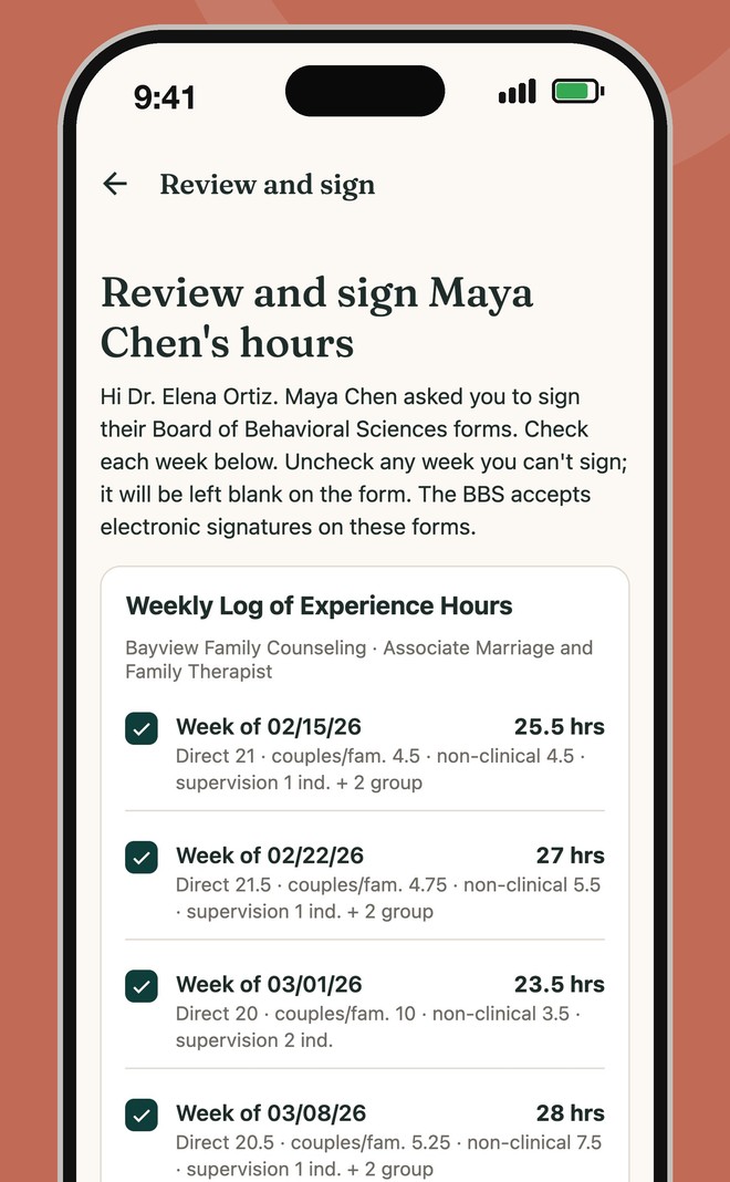 Reviewing and signing an associate's weekly logs in Confirm